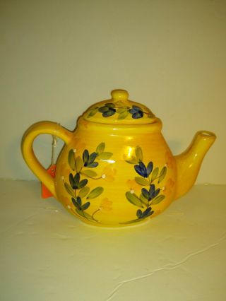 Vtg Ceramic Teapot Home Decor California Pantry 9 " X6 " Sunflower Yellow Hand.