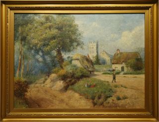 Godshill Isle Of Wight Signed Antique Landscape Oil Painting On Canvas.