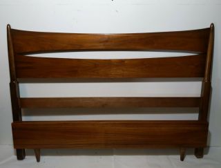 Vintage Mid Century Modern Wood Headboard & Footboard Bed Frame Set Full Size