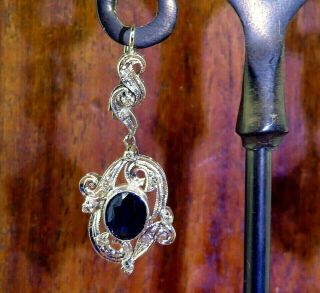 Vintage palladium ART DECO ANTIQUE SAPPHIRE DIAMOND FILIGREE CHANDELIER earrings 3