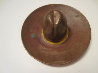 Vintage Copper Sombrero Cowboy Hat Ashtray Yellow Band Painted