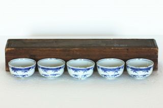 Five Chinese antique blue and white porcelain cups 3