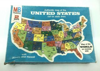 Vintage 1975 Milton Bradley Puzzle - Authentic Map Of The United States & World