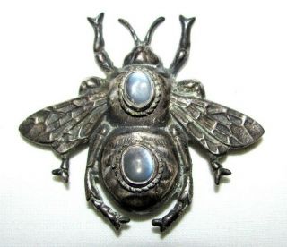 Rare Antique Vintage Walter Lampl Sterling Moonstone Insect Bee Bug Pin Signed