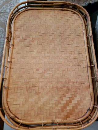 Set Of 5 Vintage Tiki Bamboo Rattan Wicker Tiki Lap Tv Serving Bed Tray 19 X 13