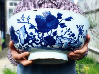 Kangxi Chinese Antique Porcelain Blue And White Huge Bowl 18th Century