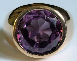 Vintage 14k Rose Gold 14mm Round Bezel Color Change Sapphire Antique Ring 8.  9grm
