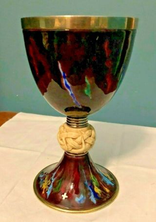 Very Rare Antique Sterling Silver & Enameled Chalice W/ Crown Of Thorns France