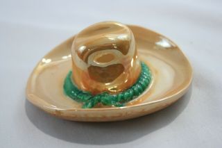 Vintage Gold And Green Ceramic Cowboy Hat Ashtray 4 " X 4 " Made In Japan