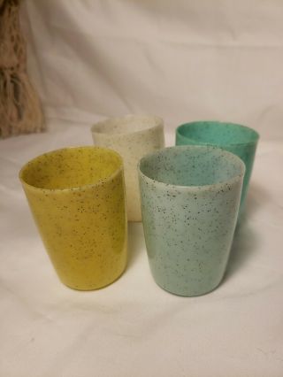 Vintage Set Of 4 Plastic Glittler Speckled Cups Tumblers 3 "