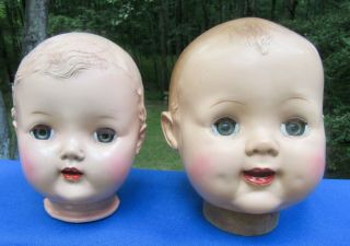 2 Antique Vintage Large Doll Heads Sleep Eyes