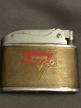 Vintage Conoco Gas Oil Company Embossed Brass/enamel Flat Madison Lighter