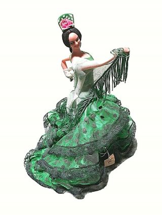 Marin Chiclana Vintage Flamenco Lolita Dancer Doll Green Costume Lace Tag Spain