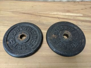 (2) 10 Lb Vintage Weider Gym Barbell Weight Plates Standard 1 " Total 20lbs