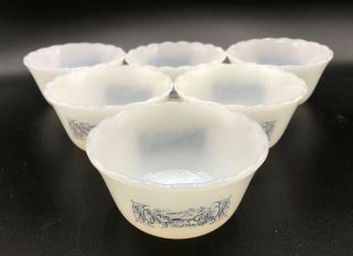 Set Of 6 Currier And Ives Vintage Milk Glass Custard Cups Ramekin