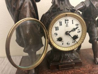 Antique Japy Freres French Bronze Statue Clock with Marble base for Repair 2