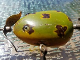 Rare Vintage Antique Pflueger Kent Frog Wooden Glass Eyed Fishing Lure