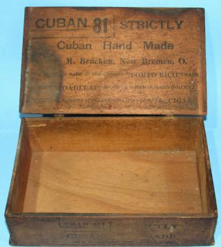 Antique Wooden Cigar Box Hand Made J.  M.  Brucken Bremen Ohio