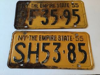 Two Vintage 1955 York State License Plates - Estate Find