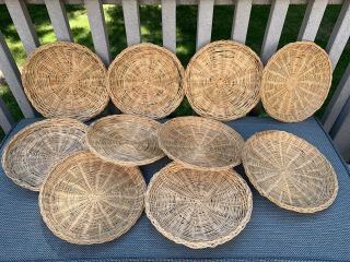 10 Vintage Wicker Rattan Paper Plate Holders Picnic Bbq Camping Retro 9.  5”