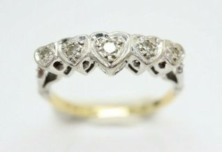 Antique Art Deco 18ct Gold Platinum Five Stone Diamond Heart Ring,  Size L