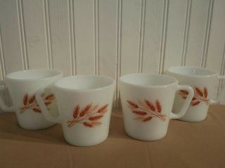 Set Of 4 Vintage Pyrex Coffee Cups Mug White Milk Glass Harvest Wheat Usa Exc