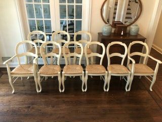 Pottery Barn: Nine Chair Set - Antique White,  Woven Rush Seat
