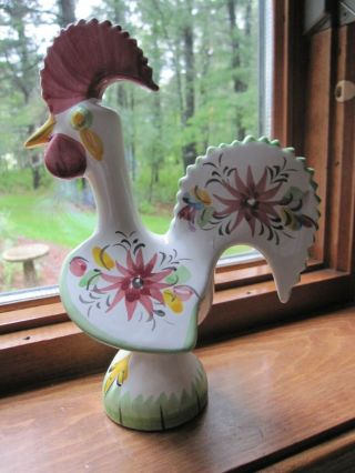 Vintage Mid Century 70s Ceramic Hand Painted Colorful Rooster Statue Figurine