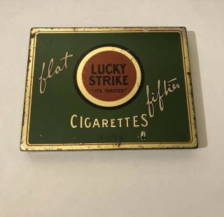 Antique Lucky Strike " Flat Fifties " Cigarette Tin