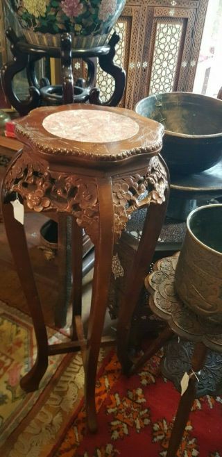 Wooden Chinese Jardinier Stand Marble Top