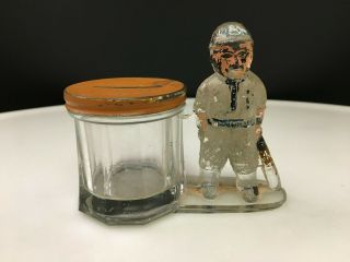 Antique C.  1920s Baseball Player By Barrel Glass Candy Container Rare