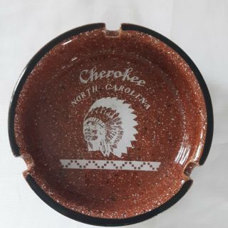 Vintage Ashtray Cherokee North Carolina Souvenir Ceramic Chief Speckled Indian