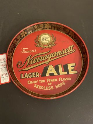 Vintage Narragansett Lager - Ale Metal Beer Serving Tray.  Red And Gold.  Cranston Ri