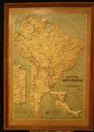 Antique Relief Map Of South America - Central School Supply House - Patented 1897