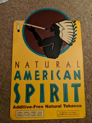 Natural American Spirit Cigarette Tobacco Metal Tin Sign Yellow About 12 " X 19 "