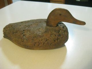 Vintage Cork Duck Decoy,  W/wood Base - Wood Head - Glass Eye