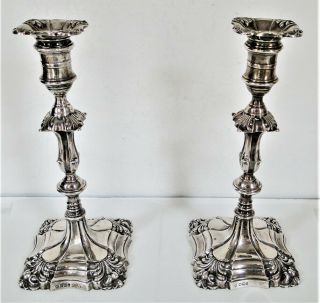 Fine Large Antique Pair English Sterling Silver Candlesticks Sheffield 1896