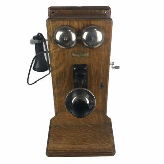 Antique Western Electric 250w Oak Wood Wall Crank Telephone
