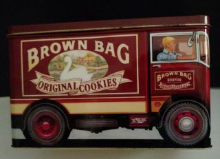 Vintage Brown Bag Cookie Art Advertising Tin Can Litho Box 1950 