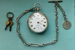 Lge Victorian Boer War 1898 Silver Waltham Pocket Watch & Fancy Link Albert Gwo