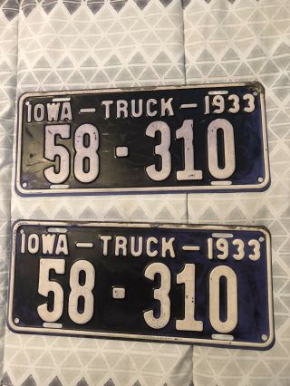 Vintage 1933 Iowa Truck License Plates Pair