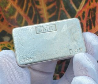 Vintage Jmc Johnson Matthey Canada 5 Troy Oz.  999 Silver Hand Poured Bar - Rare