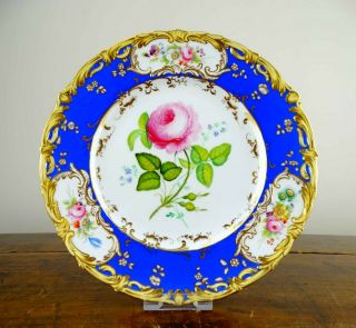 Antique Victorian Coalport Porcelain Plate Hand Painted Flowers Rococo Louis Xv