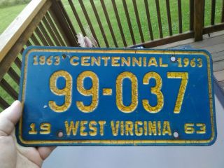 Vintage 1963 West Virginia Centennial License Plate