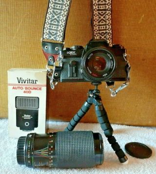 Vintage Sears Ksx 35 Mm Slr Camera W/ Lens 3x Telephoto Electronic Flash