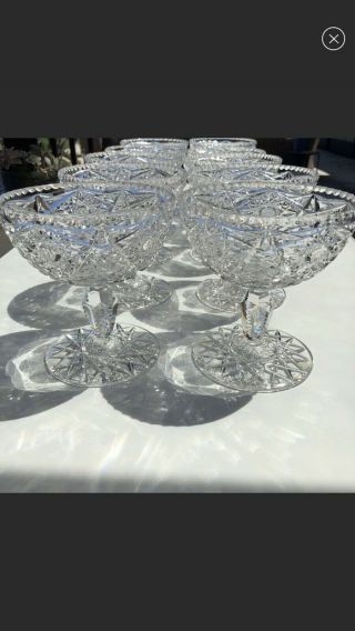 American Brilliant Antique Cut Glass Compote Fruit Dishes Set Of 10
