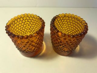 Vintage Set Of 2 Hobnail Amber Glass Tea Light Candle Votive Cup Holder