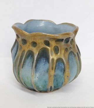 Antique Artist Signed Amphora Turn Teplitz Austrian Art Nouveau Pottery Vase NoR 2