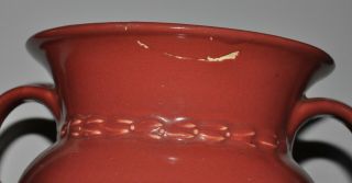 Vintage Large Abingdon Pottery Acanthus Leaf Handled Vase Maroon Red 10.  5 