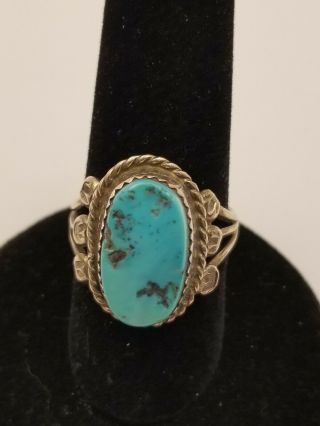 Vintage Navajo Sterling Silver & Nugget Turquoise Ring Size 9 Blue Color